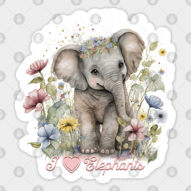 Watercolor, I Love Elephants Sticker by HolidayBug