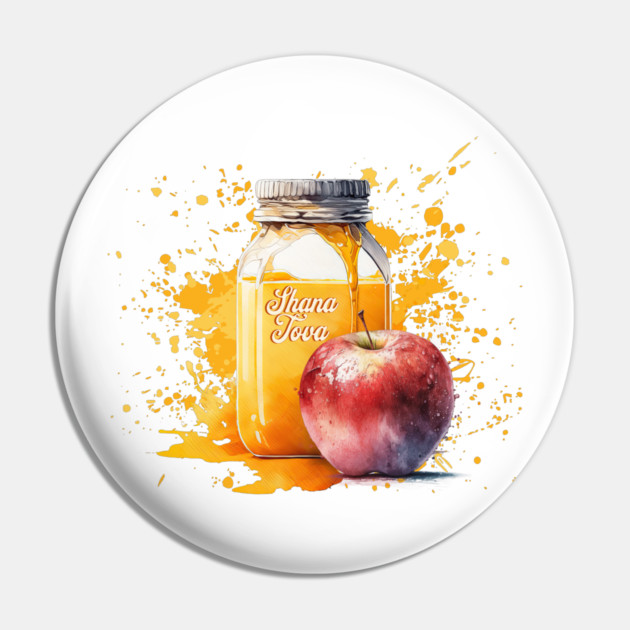Watercolor Honey and Apple Shana Tova Pin by HolidayBug