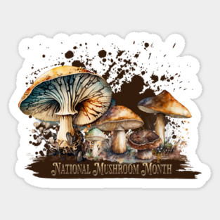 Watercolor National Mushroom Month Sticker