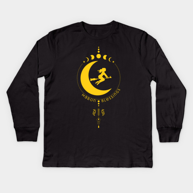 Mabon Blessings, witch, moon, wheat Kids Long Sleeve T-Shirt by HolidayBug