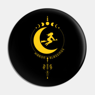 Mabon Blessings, witch, moon, wheat Pin