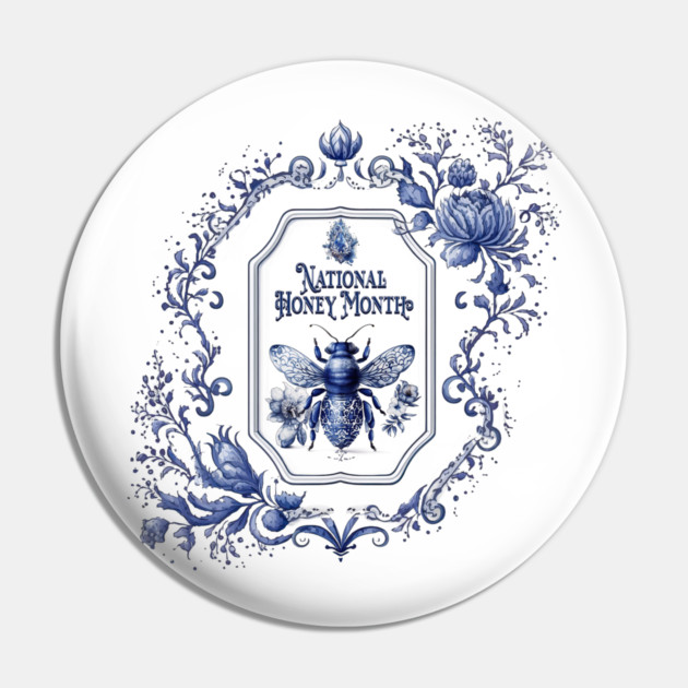 Delft Blue Honey Bee & Flowers Pin by HolidayBug