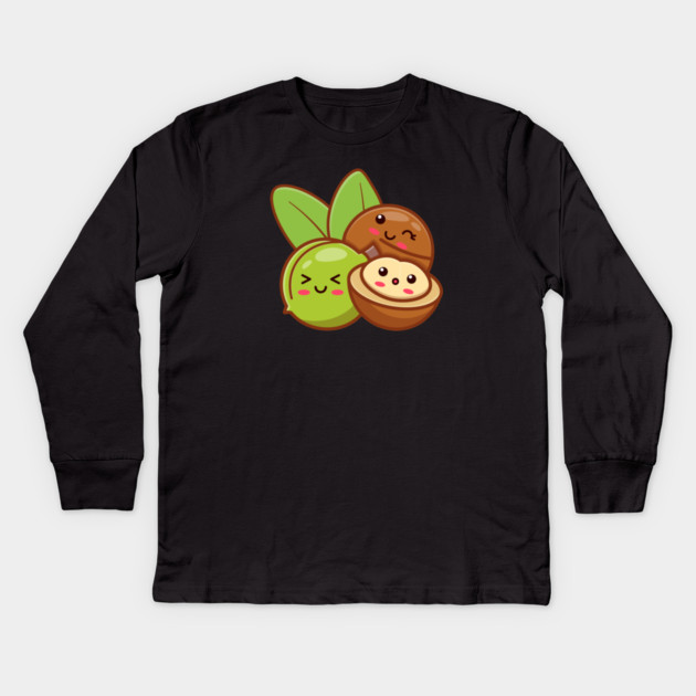 Cute Macadamia Nuts Kids Long Sleeve T-Shirt by HolidayBug