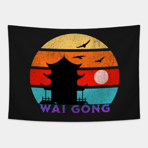 Wài Gōng Retro Sunset Ocean Grandfather Tapestry by HolidayBug