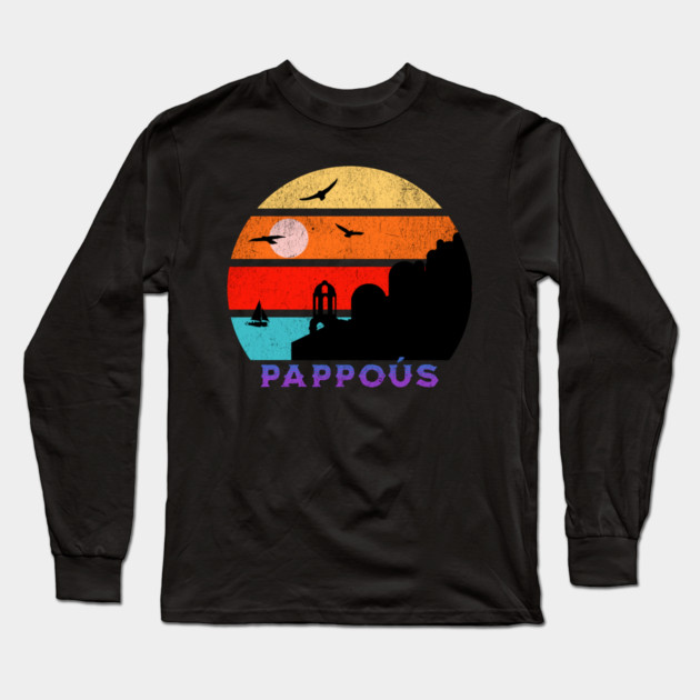 Pappoús Retro Sunset Ocean Grandfather Long Sleeve T-Shirt by HolidayBug