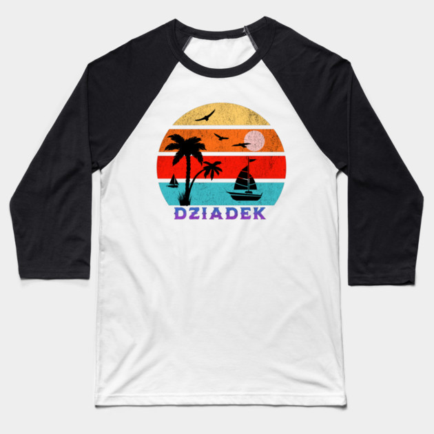 Dziadek Retro Sunset Ocean Grandfather Baseball T-Shirt by HolidayBug