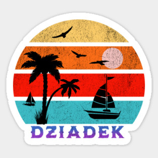 Dziadek Retro Sunset Ocean Grandfather Sticker