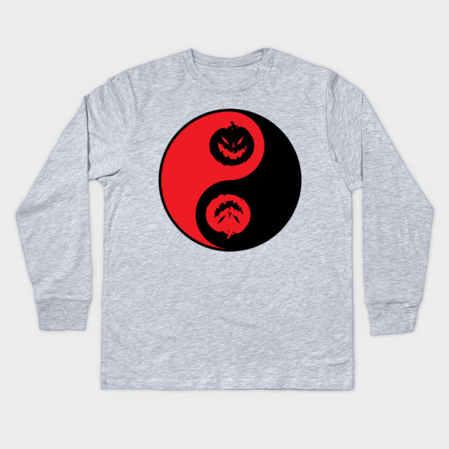 Yin Yang Jack-o-lantern Pumpkins Kids Long Sleeve T-Shirt by HolidayBug