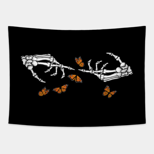 Skeleton Hands and Monarch Butterflies Tapestry by HolidayBug