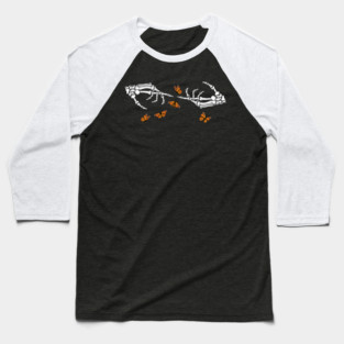 Skeleton Hands and Monarch Butterflies Baseball T-Shirt