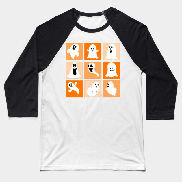 Cute Ghost Patchwork Baseball T-Shirt by HolidayBug