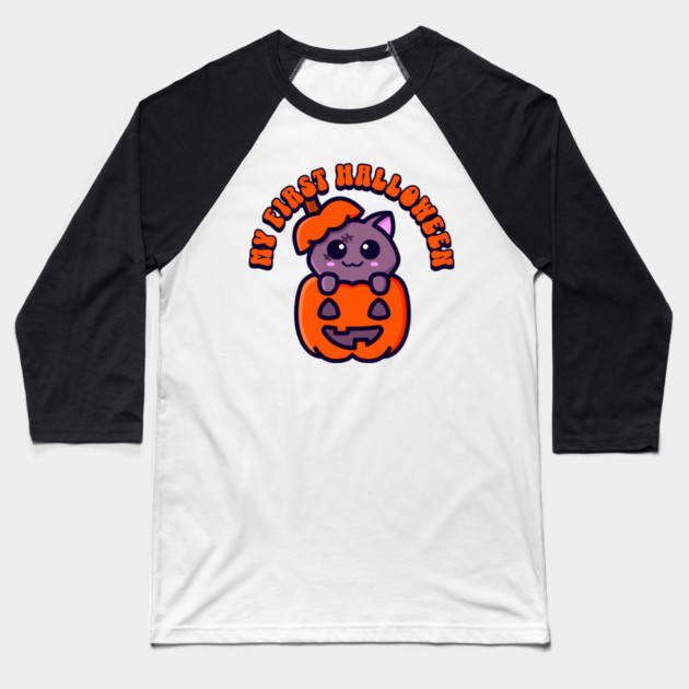 First Halloween Zombie Cat Baseball T-Shirt by HolidayBug