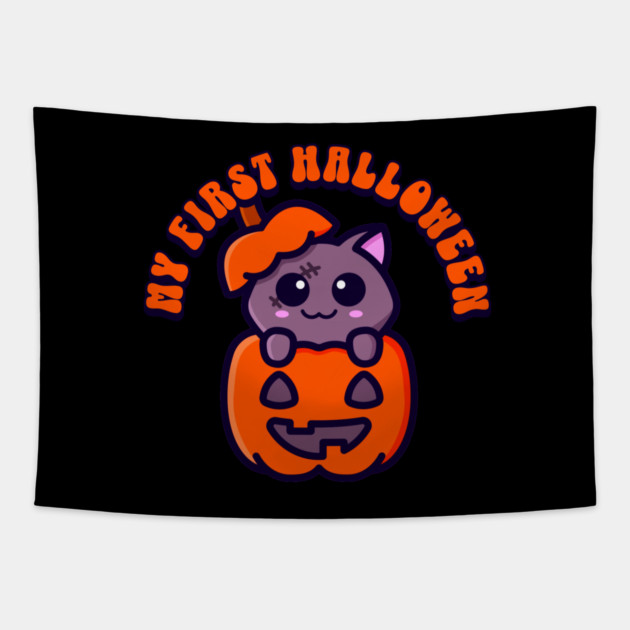 First Halloween Zombie Cat Tapestry by HolidayBug