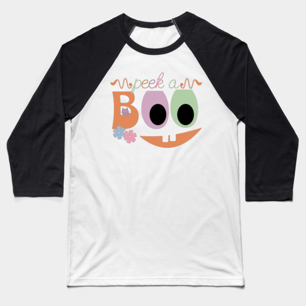 Peek-a-Boo Halloween Jack-o-lantern Baseball T-Shirt by HolidayBug