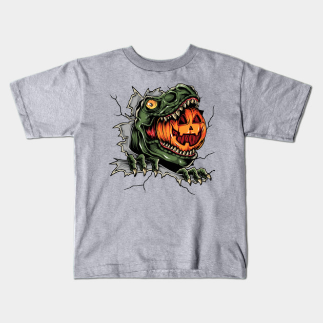 Dinosaur Eating Jack-o'-lantern Kids T-Shirt by HolidayBug