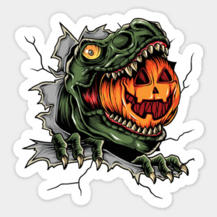 Dinosaur Eating Jack-o'-lantern Sticker