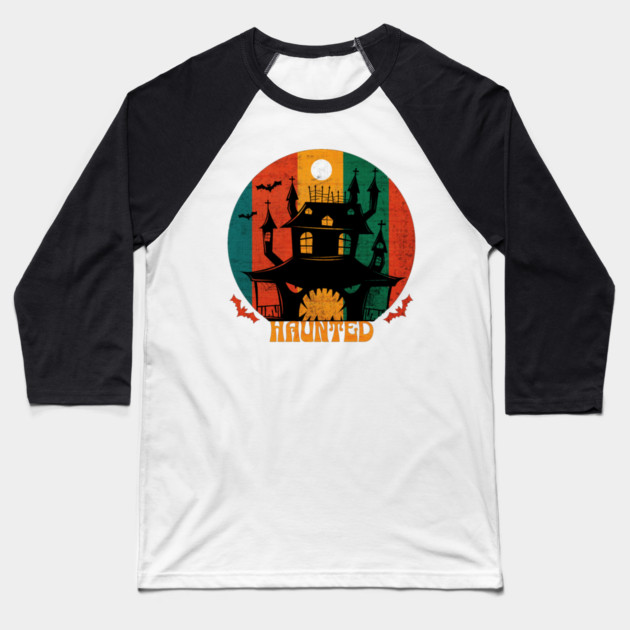 Grunge Haunted House Halloween Baseball T-Shirt by HolidayBug