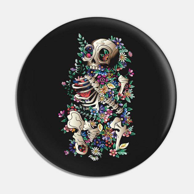 Skeleton and Flowers Pin by HolidayBug
