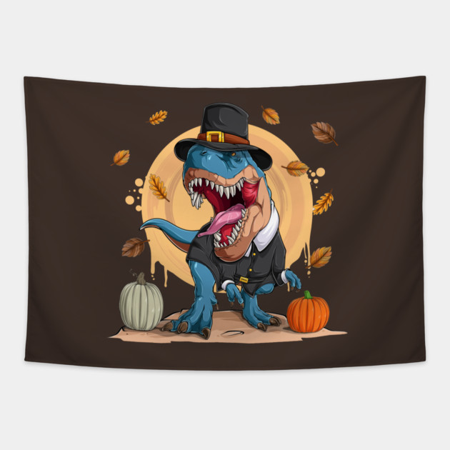 T-Rex Thanksgiving Pilgrim Tapestry by HolidayBug