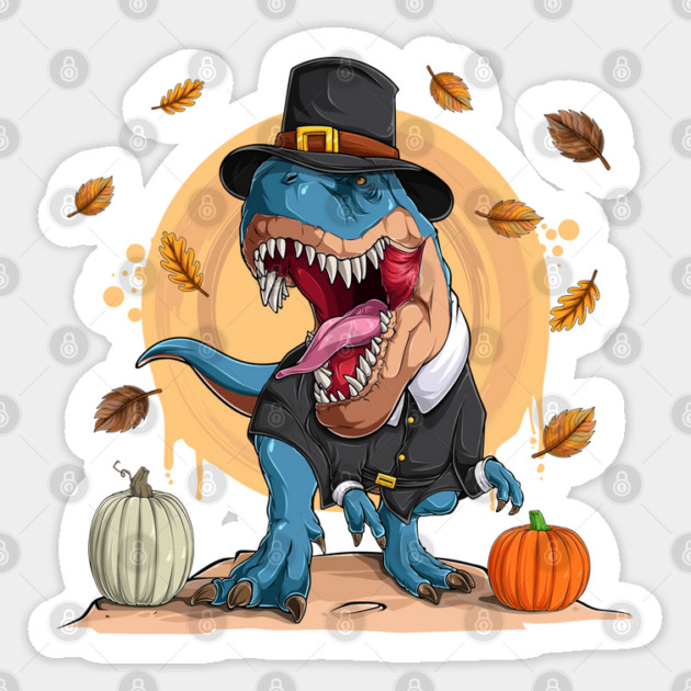 T-Rex Thanksgiving Pilgrim Sticker by HolidayBug