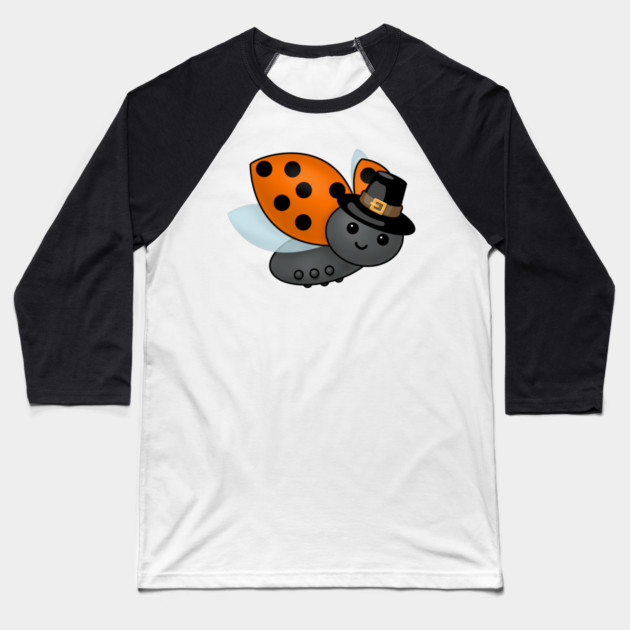Thanksgiving Ladybug Pilgrim Baseball T-Shirt by HolidayBug