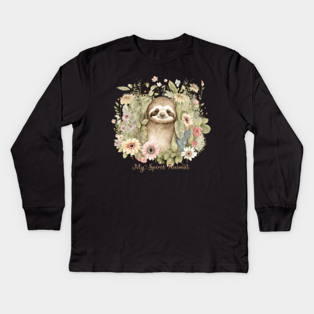 Sloth is My Spirit Animal Kids Long Sleeve T-Shirt by HolidayBug