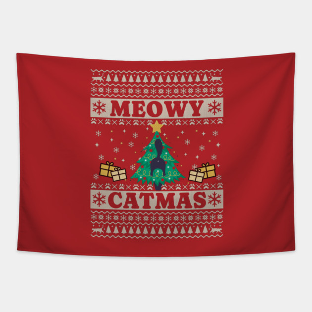 Ugly Sweater Cat in Tree Tapestry by HolidayBug