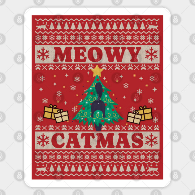 Ugly Sweater Cat in Tree Sticker by HolidayBug