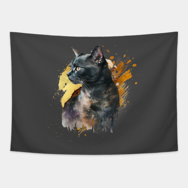 Watercolor Black Cat Tapestry by HolidayBug