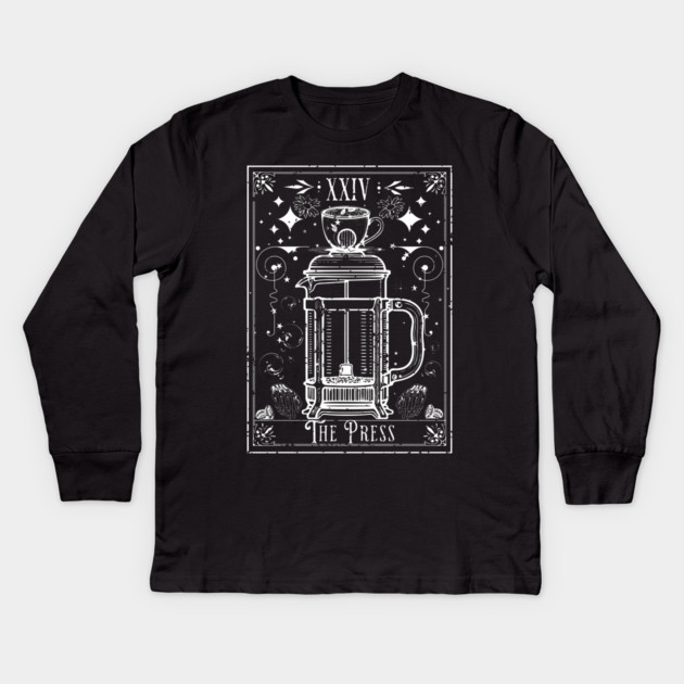 The French Press Coffee Tarot Card Kids Long Sleeve T-Shirt by H. R. Sinclair