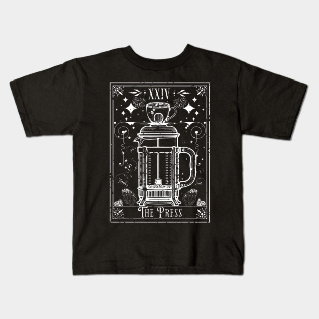 The French Press Coffee Tarot Card Kids T-Shirt by H. R. Sinclair