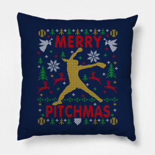 Fastpitch Pitcher Softball Ugly Christmas Sweater Party Pillow