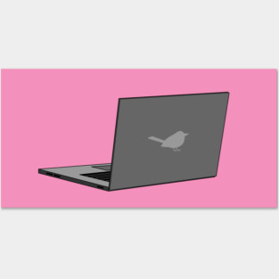 Gray Laptop with Bird Logo Cartoon Posters and Art