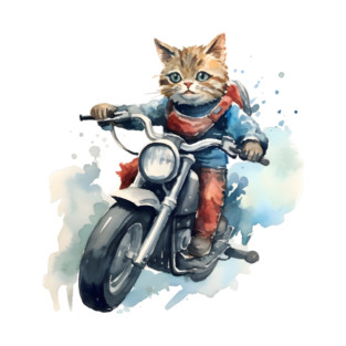 Tabby Cat, Motorcycle, Watercolor T-Shirt