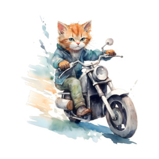 Ginger Cat, Motorcycle, Watercolor T-Shirt