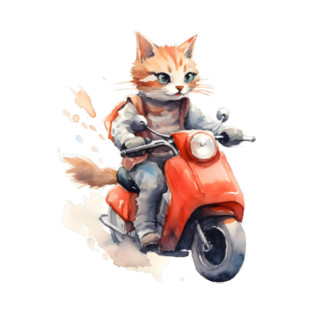 Ginger Cat on a Scooter T-Shirt