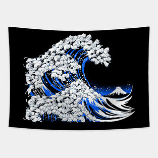Kanagawa Cat Wave Black Tapestry