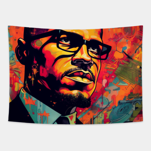 Malcolm X - Color Art Poster Tapestry by UrbanLifeApparel
