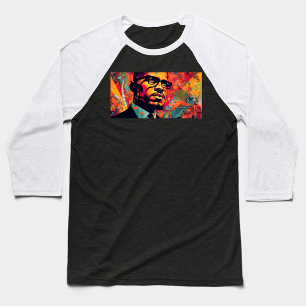 Malcolm X - Color Art Poster Baseball T-Shirt by UrbanLifeApparel
