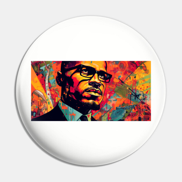 Malcolm X - Color Art Poster Pin by UrbanLifeApparel