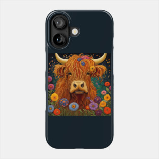 Sweet Scottish Highland Cow Under The Stars Phone Case