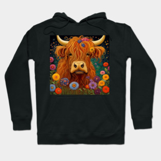 Sweet Scottish Highland Cow Under The Stars Hoodie