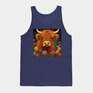 Sweet Scottish Highland Cow Under The Stars Tank Top