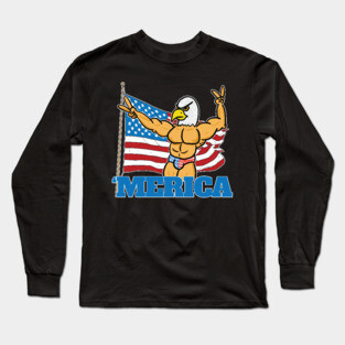 Merica Muscular Bald Eagle America Long Sleeve T-Shirt