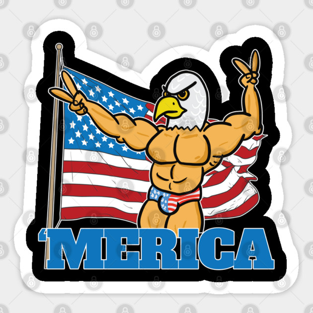 Merica Muscular Bald Eagle America Sticker by belownormal