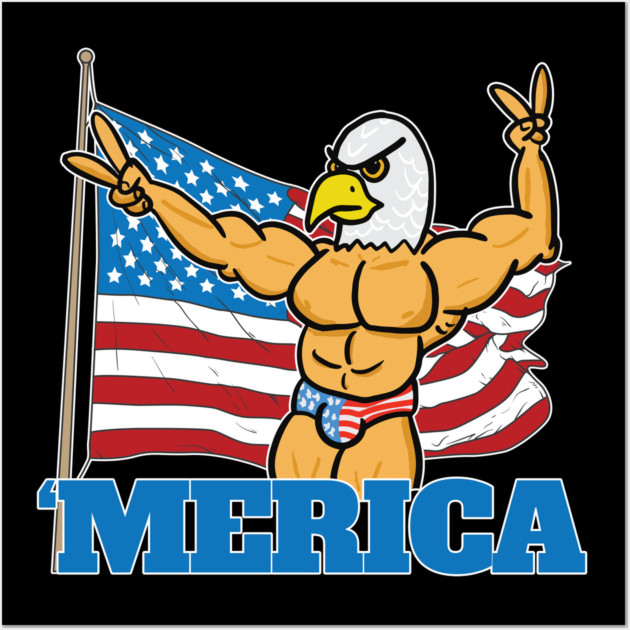 Merica Muscular Bald Eagle America Wall Art by belownormal