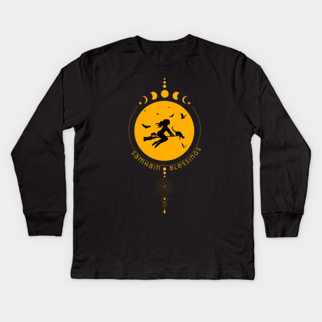 Samhain Blessings, witch Kids Long Sleeve T-Shirt by HolidayBug