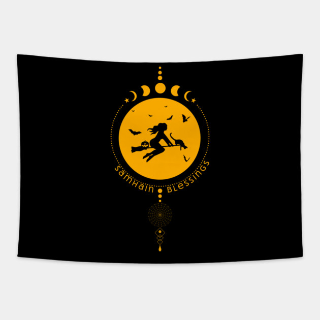 Samhain Blessings, witch Tapestry by HolidayBug