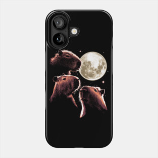 Three Capybara Moon Funny Capybara Meme Mystical Capybara Phone Case