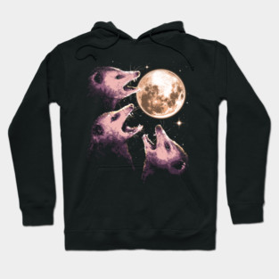 Three Opossums Howling at the Moon Funny Possum 3 Opossum Hoodie